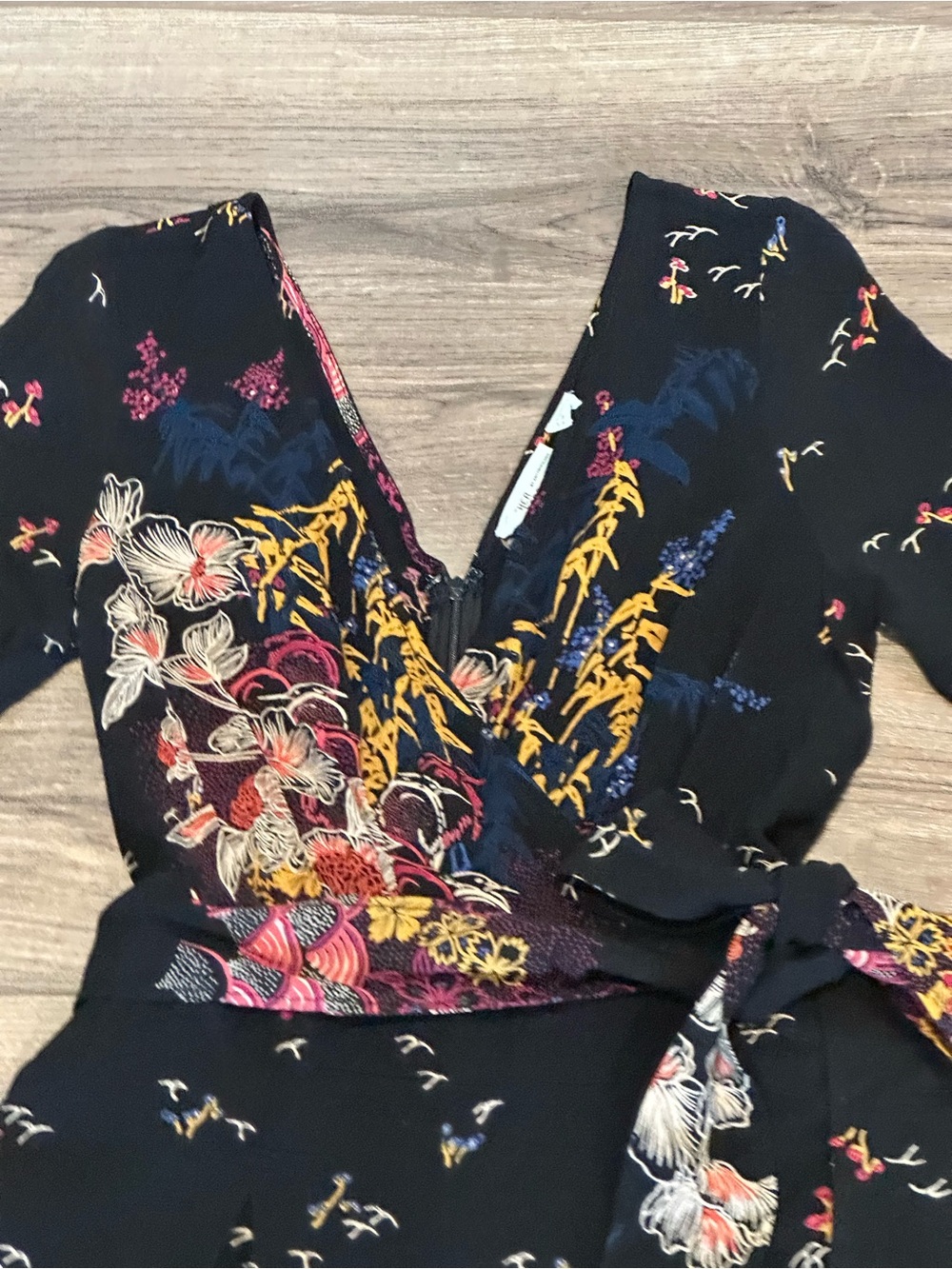 Anthropologie Feather Bone Nara Wide Leg Black Floral Wrap Jumpsuit - Picture 8 of 14